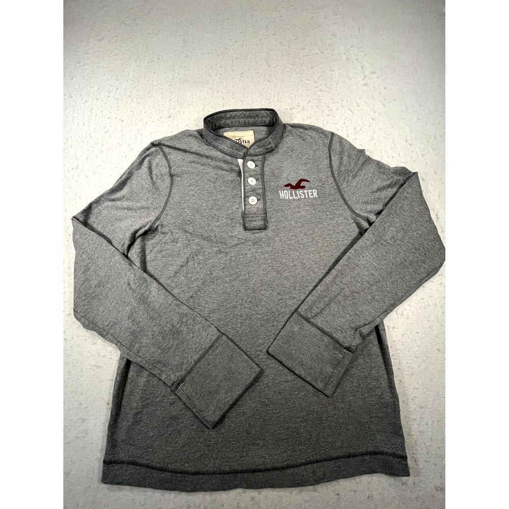 Hollister Henley Shirt Mens XL Gray Long Sleeve Pullover‎ Stitch Detail Casual